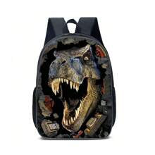 Back To School Backpack For Kids 16 Inch Black Laptop Backpack, Cool Design Casual Daypack Sports Bookpack For Boys (Dinosaur / Game)