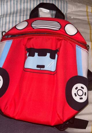 Cute Toddler Boys' Backpack With Anti-Lost Strap, Car Cartoon Design Outdoor Travel Bag