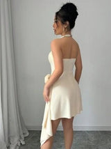 Apricot Color Strapless Waist-Tie A-Line Floral Elegant Romantic Sophisticated Dress For Women, Valentine's Day