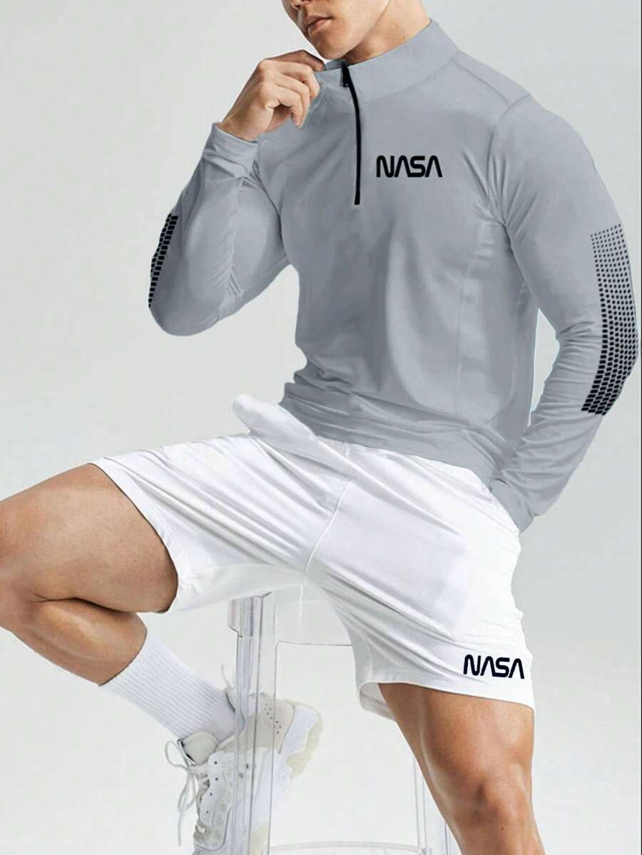 Manfinity Fitness Manfinity Fitness Men Letter Graphic Quarter Zip Sports Jacket Workout Topsback To School Pride Jersey Men Joggers Jersey Men