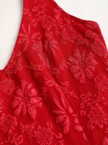 easyown Women's New Waisted Slimming Backless Jacquard Pleated Spaghetti Strap A-Line Short Dress