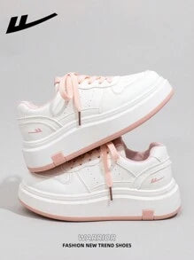 Women's Casual Lace-Up Skate Shoes, Platform Thick Bottom Low Top Outdoor Flat Skateboard Shoes