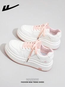 Women's Casual Lace-Up Skate Shoes, Platform Thick Bottom Low Top Outdoor Flat Skateboard Shoes