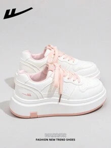 Women's Casual Lace-Up Skate Shoes, Platform Thick Bottom Low Top Outdoor Flat Skateboard Shoes