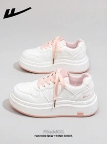Women's Casual Lace-Up Skate Shoes, Platform Thick Bottom Low Top Outdoor Flat Skateboard Shoes