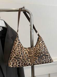 Leopard Print Shoulder Bag: Handheld Underarm Fashion Accessory, Versatile For Various Occasions - PU Material, Zip Closure, Animal Print Design