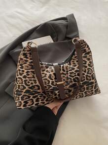 Leopard Print Shoulder Bag: Handheld Underarm Fashion Accessory, Versatile For Various Occasions - PU Material, Zip Closure, Animal Print Design