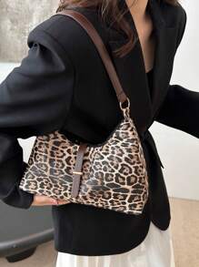 Leopard Print Shoulder Bag: Handheld Underarm Fashion Accessory, Versatile For Various Occasions - PU Material, Zip Closure, Animal Print Design
