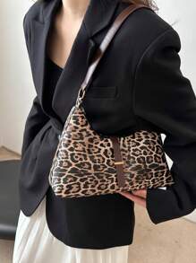 Leopard Print Shoulder Bag: Handheld Underarm Fashion Accessory, Versatile For Various Occasions - PU Material, Zip Closure, Animal Print Design