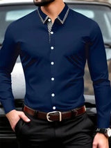 Manfinity Mode Men's Contrast Color Business Casual Shirt, Simple And Fashionable For Daily Wear