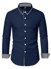 Manfinity Mode Men's Contrast Color Business Casual Shirt, Simple And Fashionable For Daily Wear