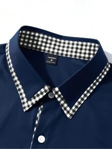 Manfinity Mode Men's Contrast Color Business Casual Shirt, Simple And Fashionable For Daily Wear