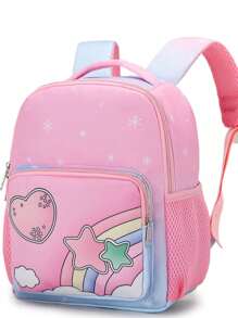 Girls Nylon Cartoon Heart Shaped Backpack