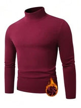Manfinity Homme Men's Solid Color Turtleneck Long Sleeve Fleece Casual T-Shirt, Autumn/Winter
