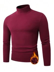 EASYOWN Homme Men's Solid Color Turtleneck Long Sleeve Fleece Casual T-Shirt, Autumn/Winter
