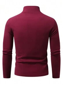 Manfinity Homme Men's Solid Color Turtleneck Long Sleeve Fleece Casual T-Shirt, Autumn/Winter
