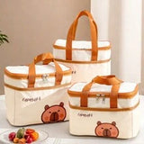 WORTHBUY 1pc Cute Cartoon Bear Pattern Thermal Lunch Box Bag, Portable Large Capacity Insulated Lunch Bag With Aluminum Foil Inner Layer, Waterproof & Dustproof Food Container Storage Bag, Reusable Nonwoven Cloth Cooler Bag Picnic Bag, Suitable For Studen
