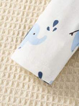 2pcs Newborn Simple Cute Elephant Print White & Blue Long Sleeve & Leg Footed Romper Sleepwear Set