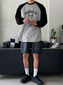 DAZY Men's Splicing Colorblock Letter Print T-Shirt, Casual & Fashion For Daily Wear, Spring
