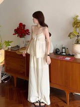 DAZY Women Solid Color Casual Camisole & Lace Patchwork 2 Pieces Set