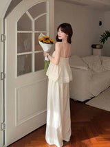 DAZY Women Solid Color Casual Camisole & Lace Patchwork 2 Pieces Set