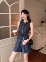 DAZY 2pcs/Set Women's Solid Color Single-Breasted Vest And Shorts Casual Set