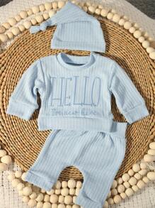 EASYOWN New Born Photography Outfits Baby Boys Girls "HELLO" Embroidery Top, Pants And Hat 3pcs Set, Infant 1 Month 100 Days Photo Studio Clothing
