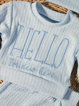 New Born Photography Outfits Baby Boys Girls "HELLO" Embroidery Top, Pants And Hat 3pcs Set, Infant 1 Month 100 Days Photo Studio Clothing