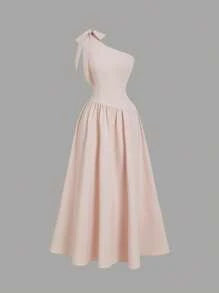 Women Pink Asymmetric Off Shoulder Bowknot Dress,Vacation Dress, Holiday Dress,Western Wear Women,Country Outfits,Beach Vacation Wear,Boho Women,Birthday Outfits For Women,Spring And Summer Dress,Brunch Outfits,Pink Floral Bow Dress,Summer Dress