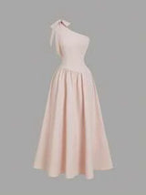 Women Pink Asymmetric Off Shoulder Bowknot Dress,Vacation Dress, Holiday Dress,Western Wear Women,Country Outfits,Beach Vacation Wear,Boho Women,Birthday Outfits For Women,Spring And Summer Dress,Brunch Outfits,Pink Floral Bow Dress,Summer Dress