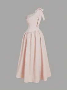 Women Pink Asymmetric Off Shoulder Bowknot Dress,Vacation Dress, Holiday Dress,Western Wear Women,Country Outfits,Beach Vacation Wear,Boho Women,Birthday Outfits For Women,Spring And Summer Dress,Brunch Outfits,Pink Floral Bow Dress,Summer Dress