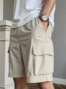 EASYOWN Dauomo Men's Solid Color Cargo Pocket Relaxed Casual Shorts