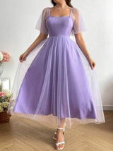Sunnyshic Plus Size Solid Color Floral Layered Hem Camisole Dress