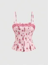 easyown Pink Floral Lace Camisole Top