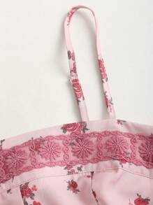 easyown Pink Floral Lace Camisole Top