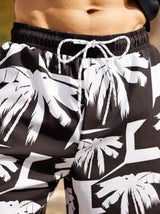 Manfinity Swimmode 2pcs Men's Vacation Beach Coconut Tree Print Long Sleeve Shorts Swimsuit Set