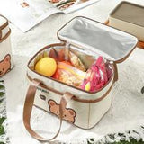 WORTHBUY 1pc Cute Cartoon Bear Pattern Thermal Lunch Box Bag, Portable Large Capacity Insulated Lunch Bag With Aluminum Foil Inner Layer, Waterproof & Dustproof Food Container Storage Bag, Reusable Nonwoven Cloth Cooler Bag Picnic Bag, Suitable For Studen