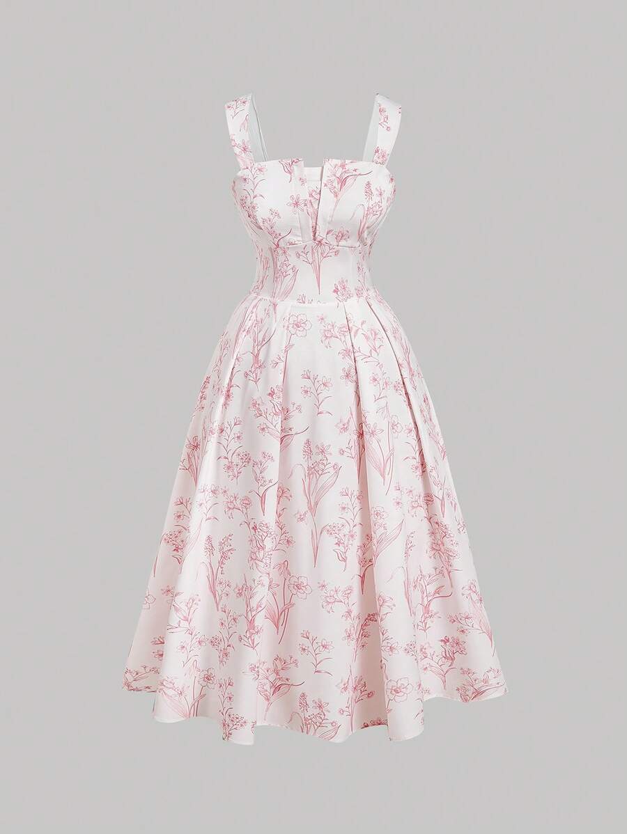 Vintage Print Flowy Maxi Dress With Loose Straps, Light Pink,Beach Dress Sundress,Holiday Outfits Boho,Birthday Dresses For Women
