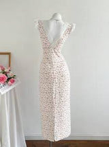 Elamini Women's V-Neck Lace Patchwork Ditsy Floral Dress