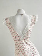 Elamini Women's V-Neck Lace Patchwork Ditsy Floral Dress