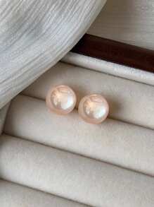 Nooxian 2pcs Women's Exaggerated Style Pink Round Large Pearl Stud Earrings, For Party And Wedding (No Gift Box)