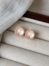 Nooxian 2pcs Women's Exaggerated Style Pink Round Large Pearl Stud Earrings, For Party And Wedding (No Gift Box)