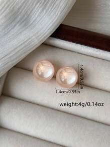 Nooxian 2pcs Women's Exaggerated Style Pink Round Large Pearl Stud Earrings, For Party And Wedding (No Gift Box)