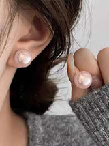 Nooxian 2pcs Women's Exaggerated Style Pink Round Large Pearl Stud Earrings, For Party And Wedding (No Gift Box)