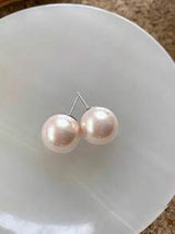 Nooxian 2pcs Women's Exaggerated Style Pink Round Large Pearl Stud Earrings, For Party And Wedding (No Gift Box)