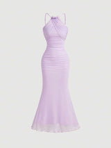 Women's Lilac Color Halter Neck Fish Tail Hem Long Dress,Prom Dress,Fall Dresses