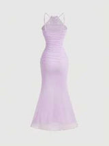 Women's Lilac Color Halter Neck Fish Tail Hem Long Dress,Prom Dress,Fall Dresses
