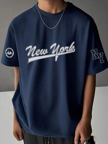 1pc Tween Boy Printed Short Sleeve T-Shirt, Student Outfit, Summer Top
