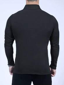 Manfinity Dauomo Men Spring And Summer Solid Color Zipper Half Placket Stand Collar Long Sleeve Casual T-Shirt