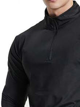Manfinity Dauomo Men Spring And Summer Solid Color Zipper Half Placket Stand Collar Long Sleeve Casual T-Shirt